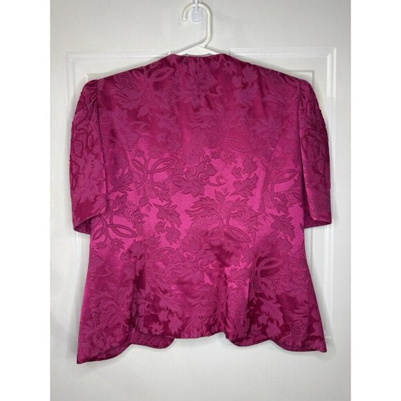 VINTAGE 80'S Barbie Pink Brocade Top Embroidered Beaded Puff Sleeve Sz 16 - Picture 2 of 11